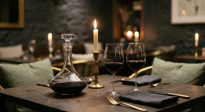 Verres de vin rouge et carafe
